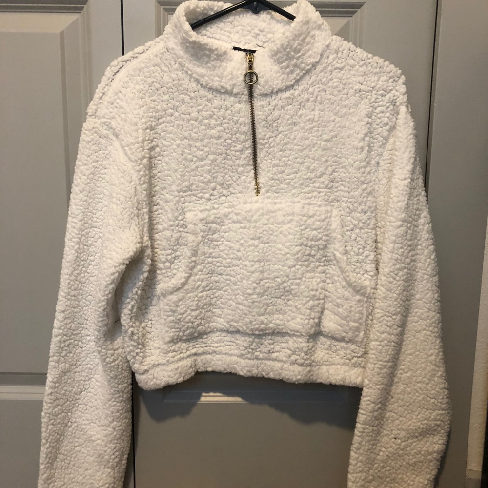 Cropped Sweater, Super Soft Fleece, White